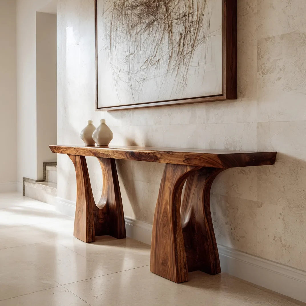 Organic Modern Sculptural Console Table With Curved Legs For Entryway