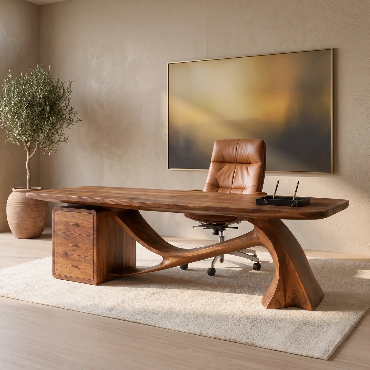 Sculptural Office Desk With Drawers For Luxury Interiors