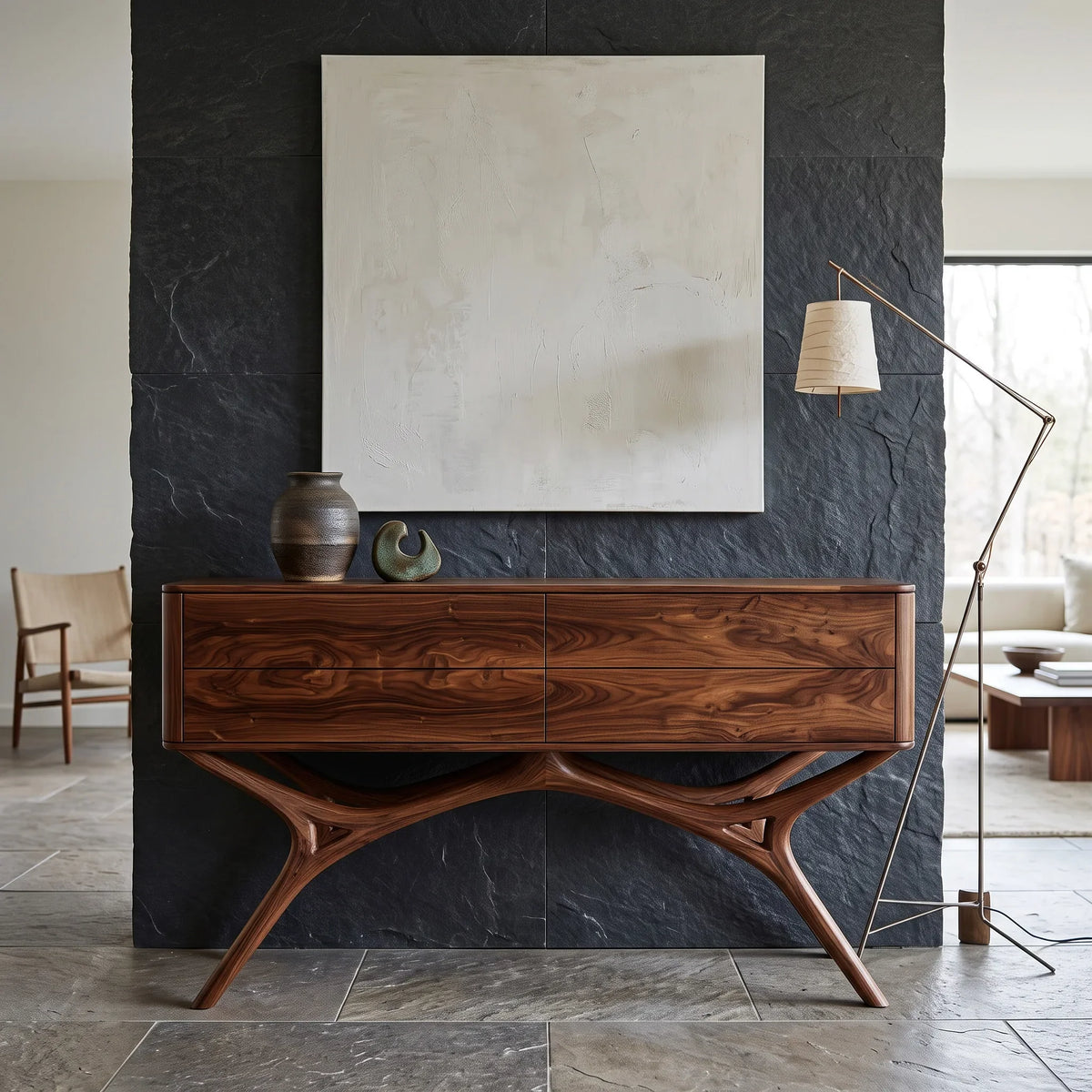 Modern Organic Wooden Console Table For Foyer