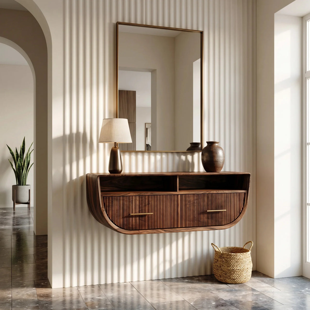 Modern Fluted Floating Console Table For Entryway
