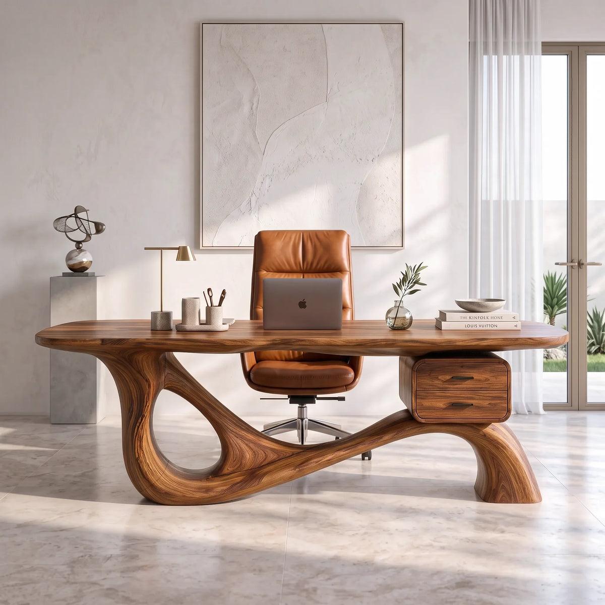 Organic Modern Executive Desk Drawer Pedestal For Designer Office