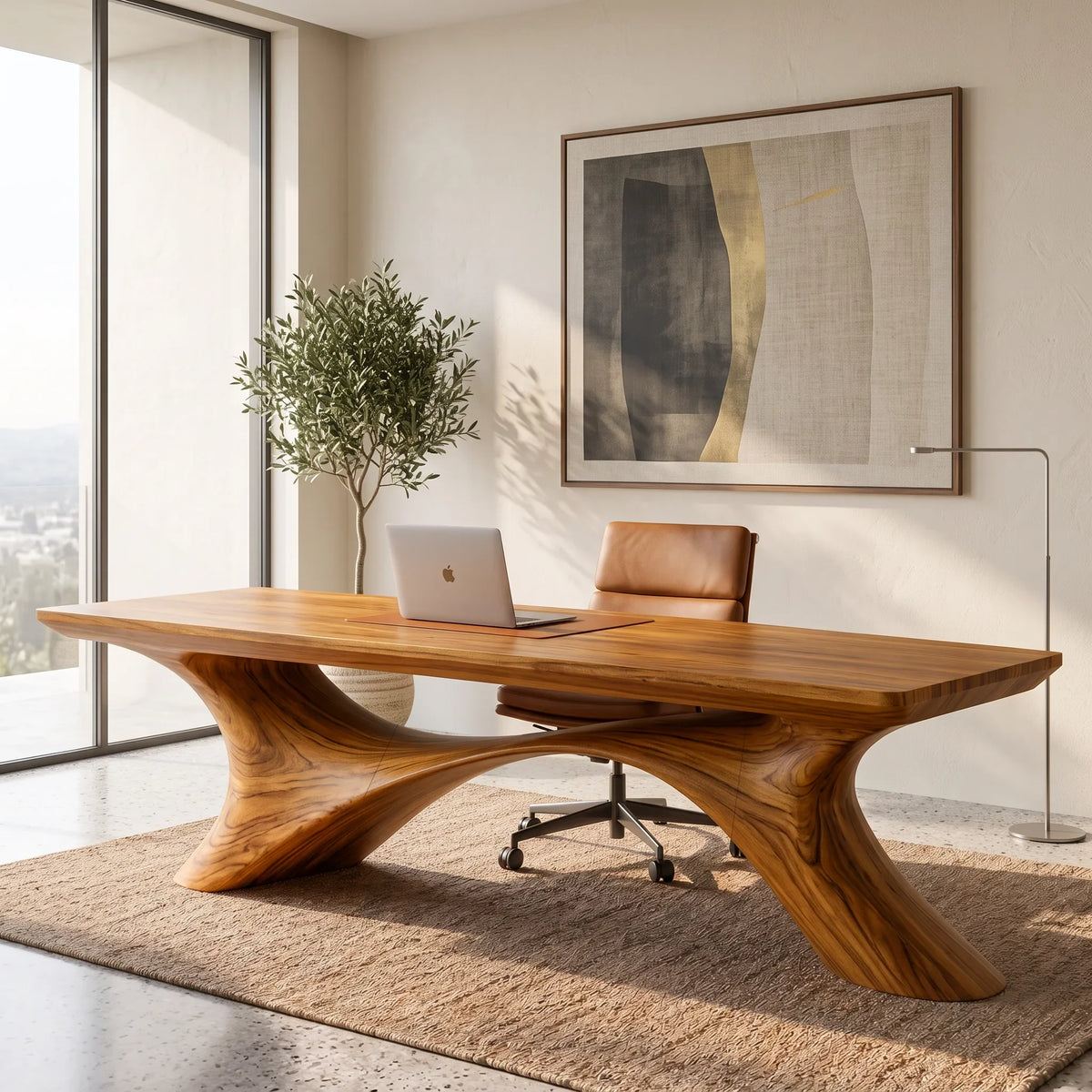 Modern Office Desk Organic Curved Base Contemporary Workspace