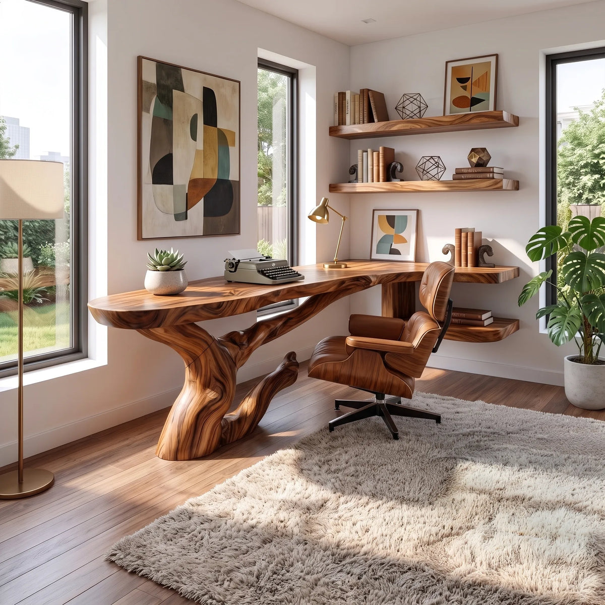 Sculptural Executive Desk Office Desk Writing Desk Curved Branch Base For Home Office