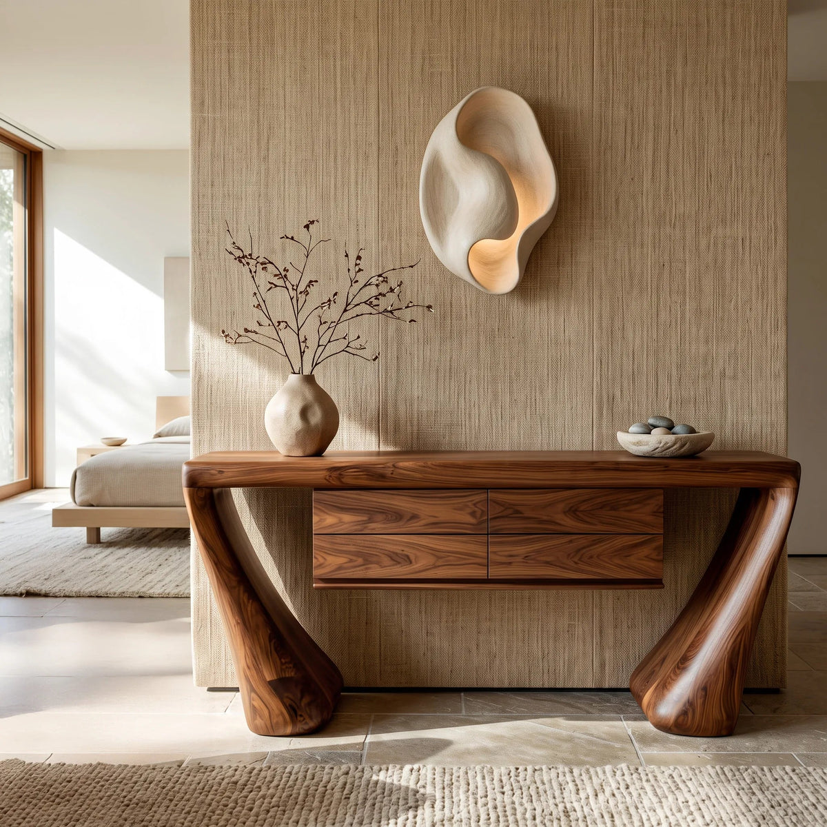 Contemporary Curved Drawer Console Table For Entryway