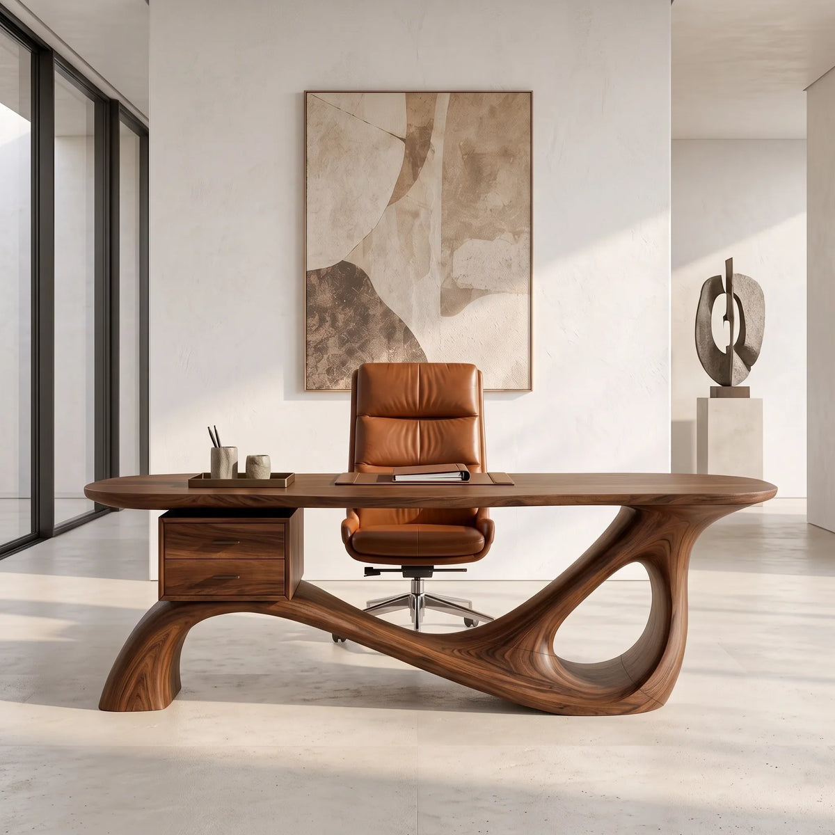 Comtemporary Executive Desk Sculptural Curved Base For Luxury Office