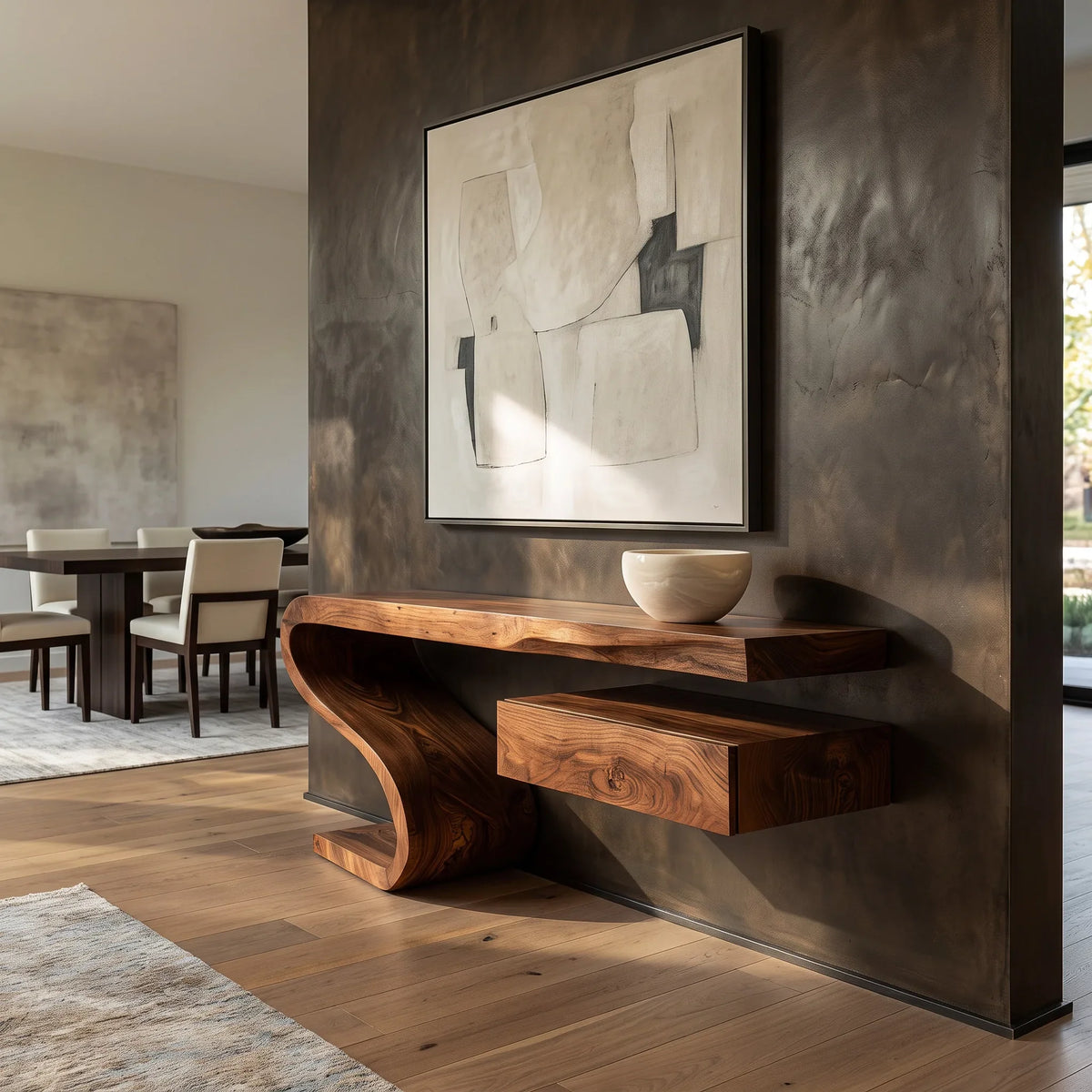 Sculptural Floating Console Table With Drawer For Entryway