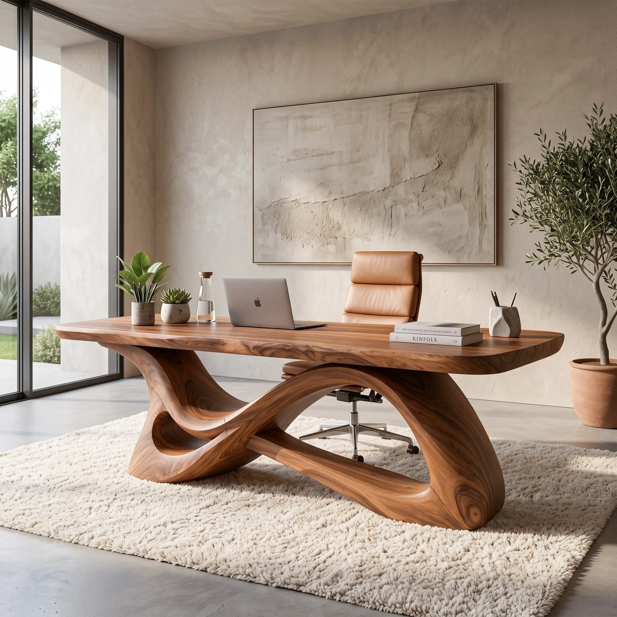 Modern Office Desk Sculptural Curved Base For Luxury Office