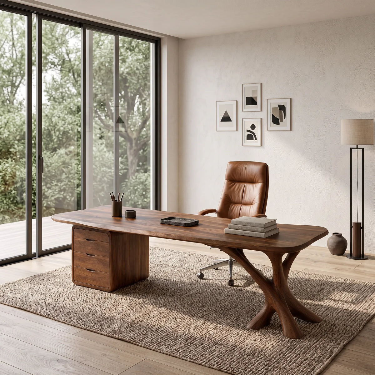 Luxury Office Desk Sculptural Base With Storage Executive Suite