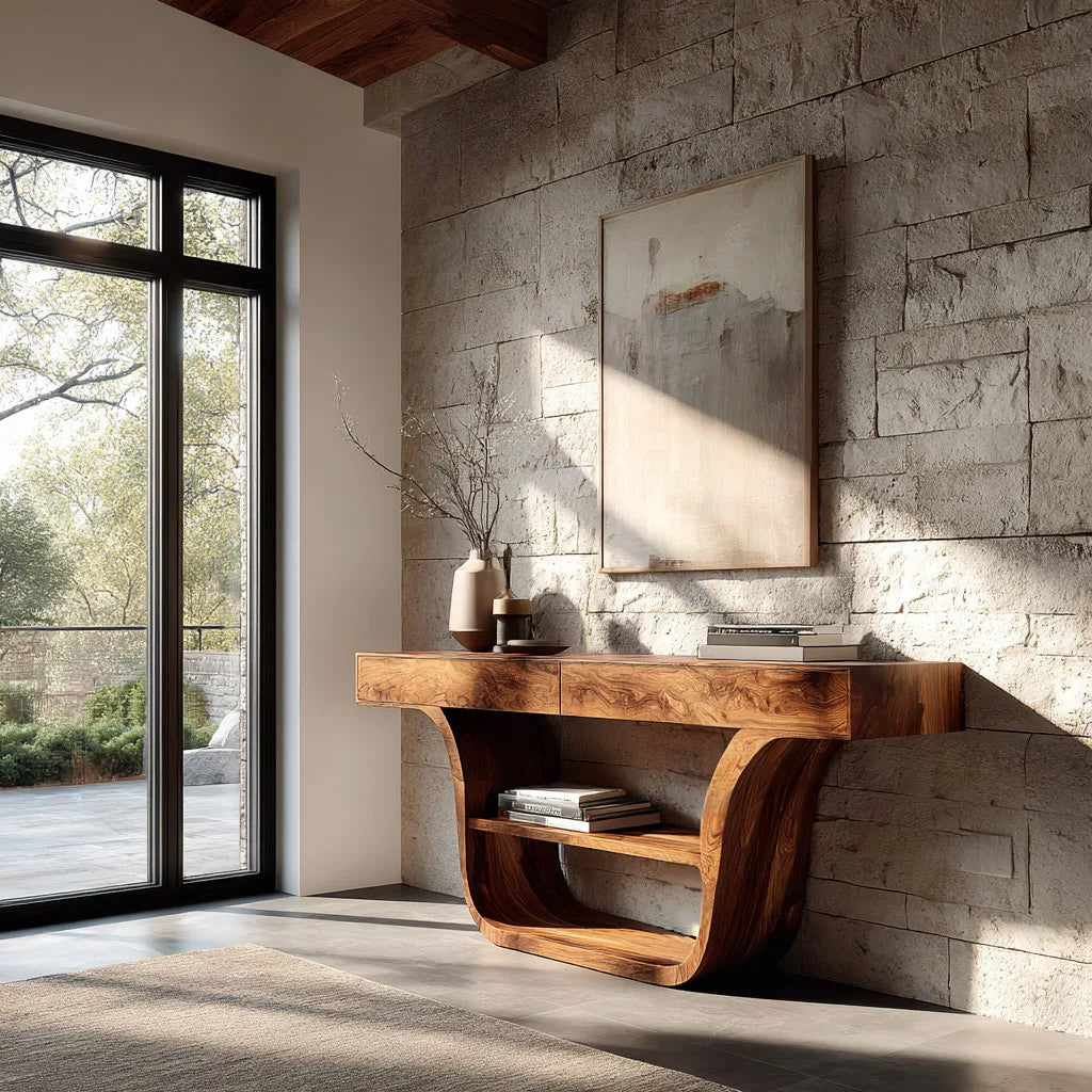 Contemporary Curved Storage Console Table For Entryway