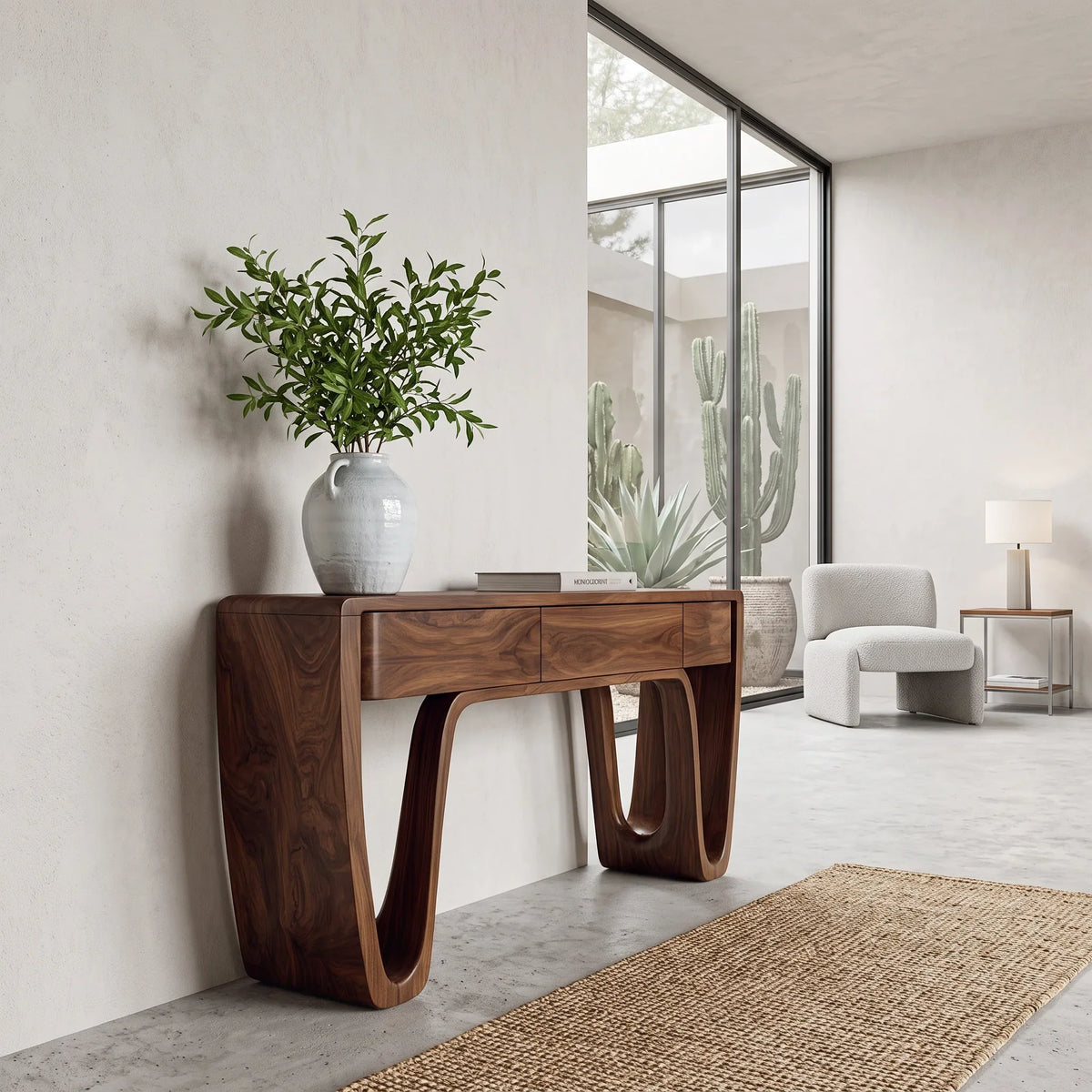 Contemporary Curved Leg Drawer Console Table For Living Room
