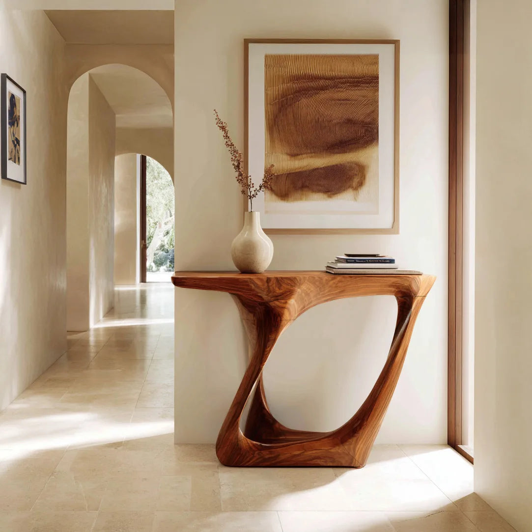 Organic Sculptural Open Base Console Table For Entryway