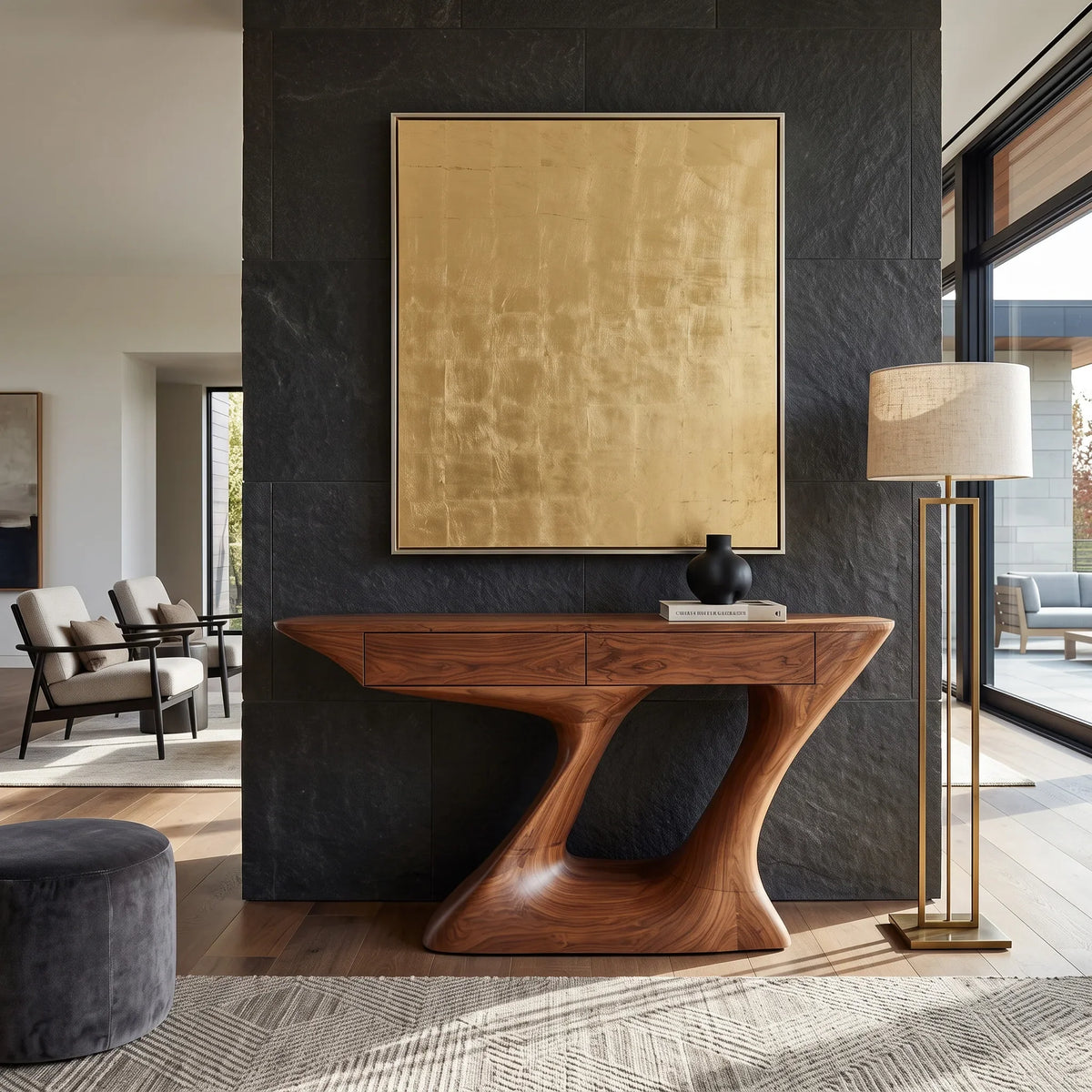 Organic Modern Sculptural Console Table With Drawers For Entryway