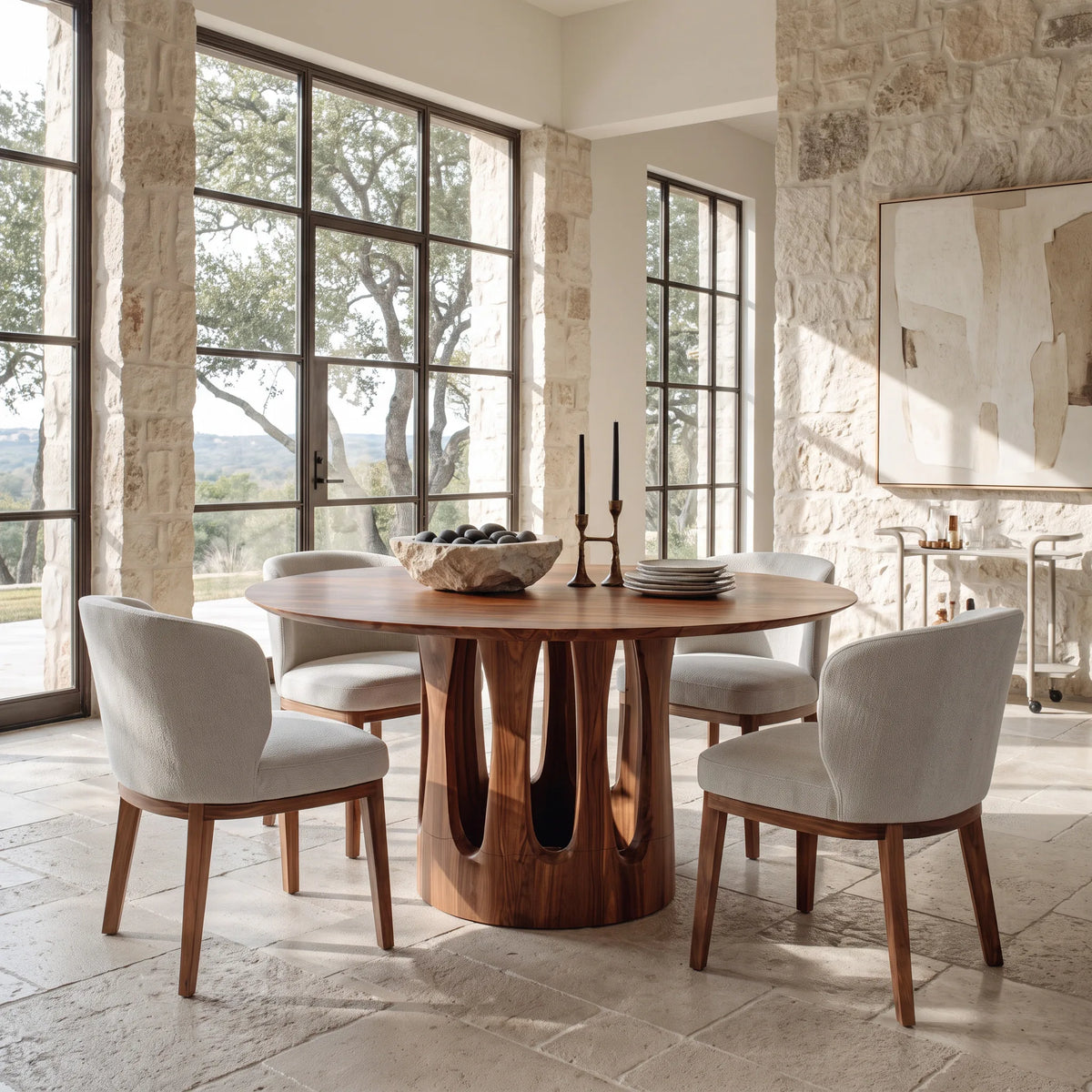 Contemporary Curved Pedestal Round Dining Table For Dining Room