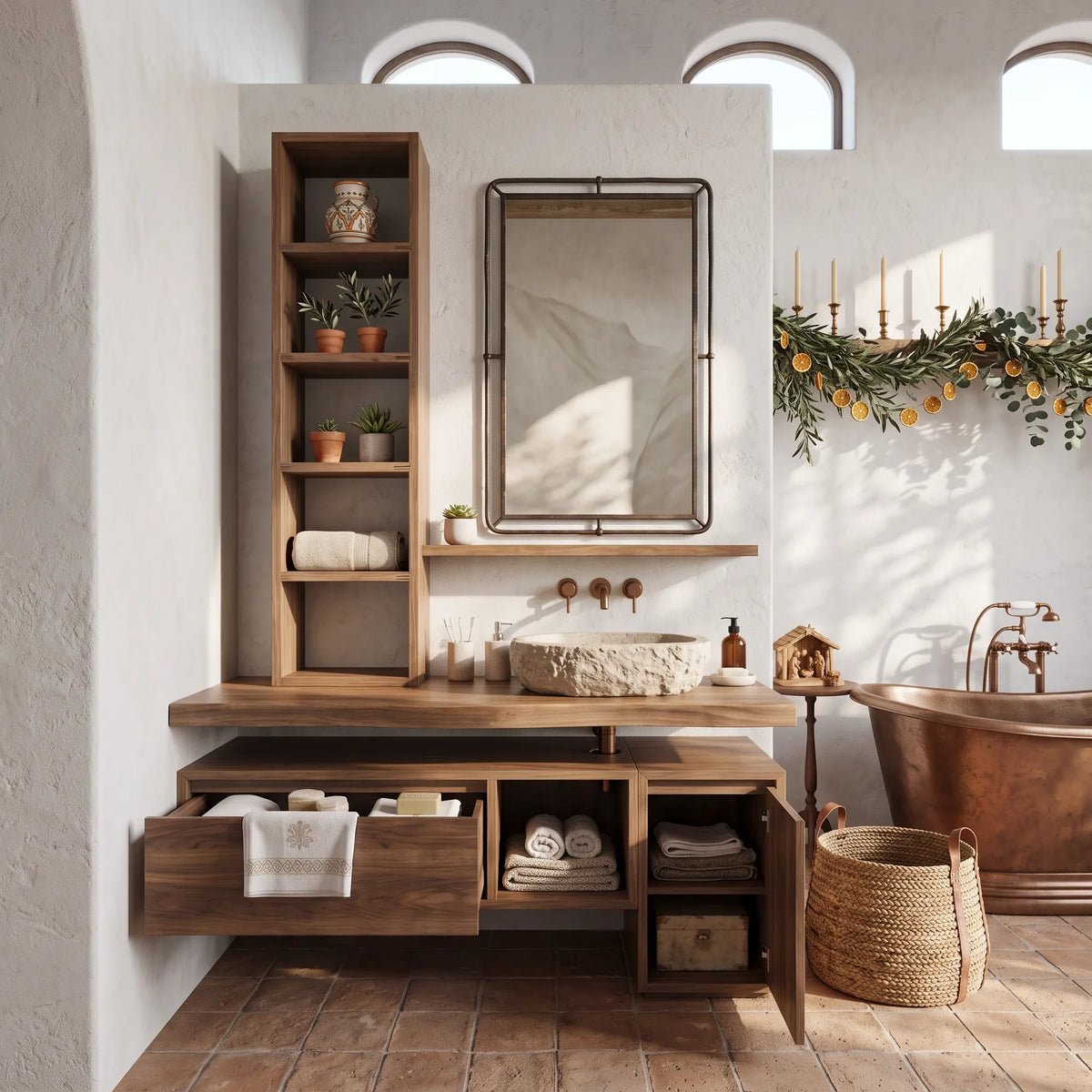 Handcrafted Scandinavian Christmas Floating Vanity Holiday Cottage
