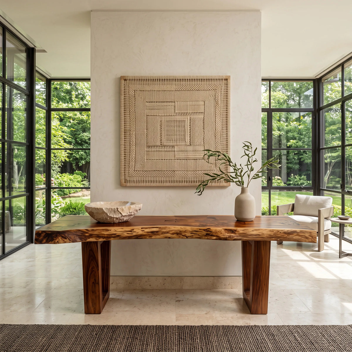 Live Edge Console Table With Geometric Legs For Hallway