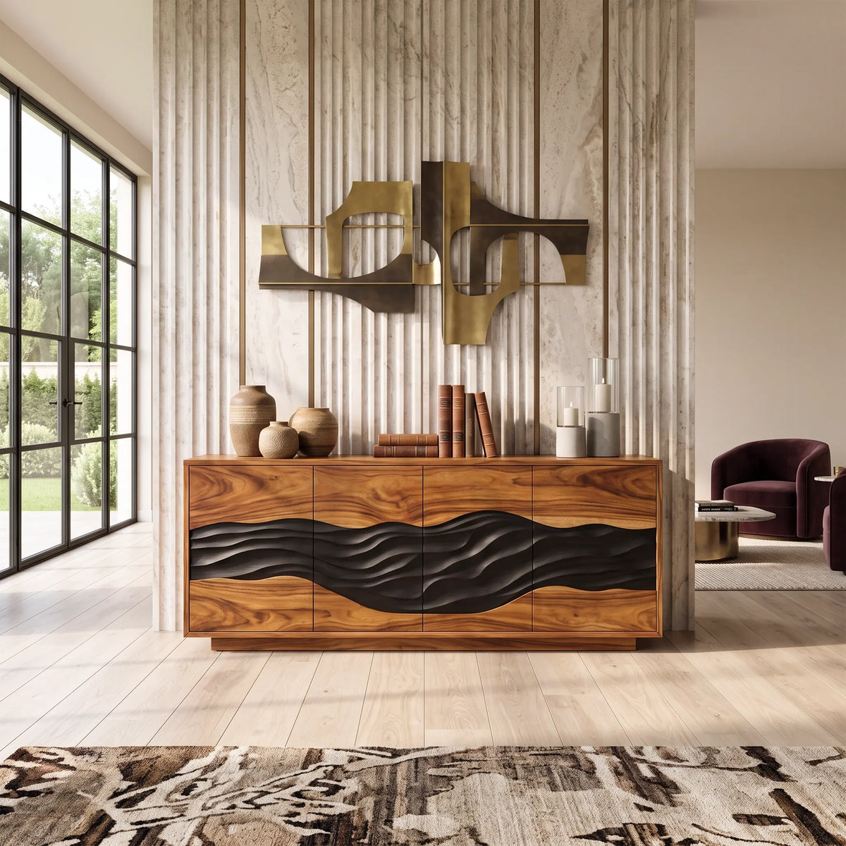 Mid Century Wave Carved Credenza Modern Entryway