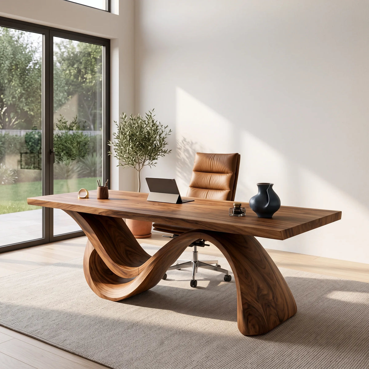 Organic Modern Office Desk Sculptural Base For Executive Workspace