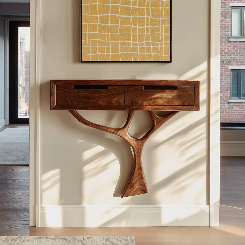 Contemporary Organic Wooden Console Table For Entryway