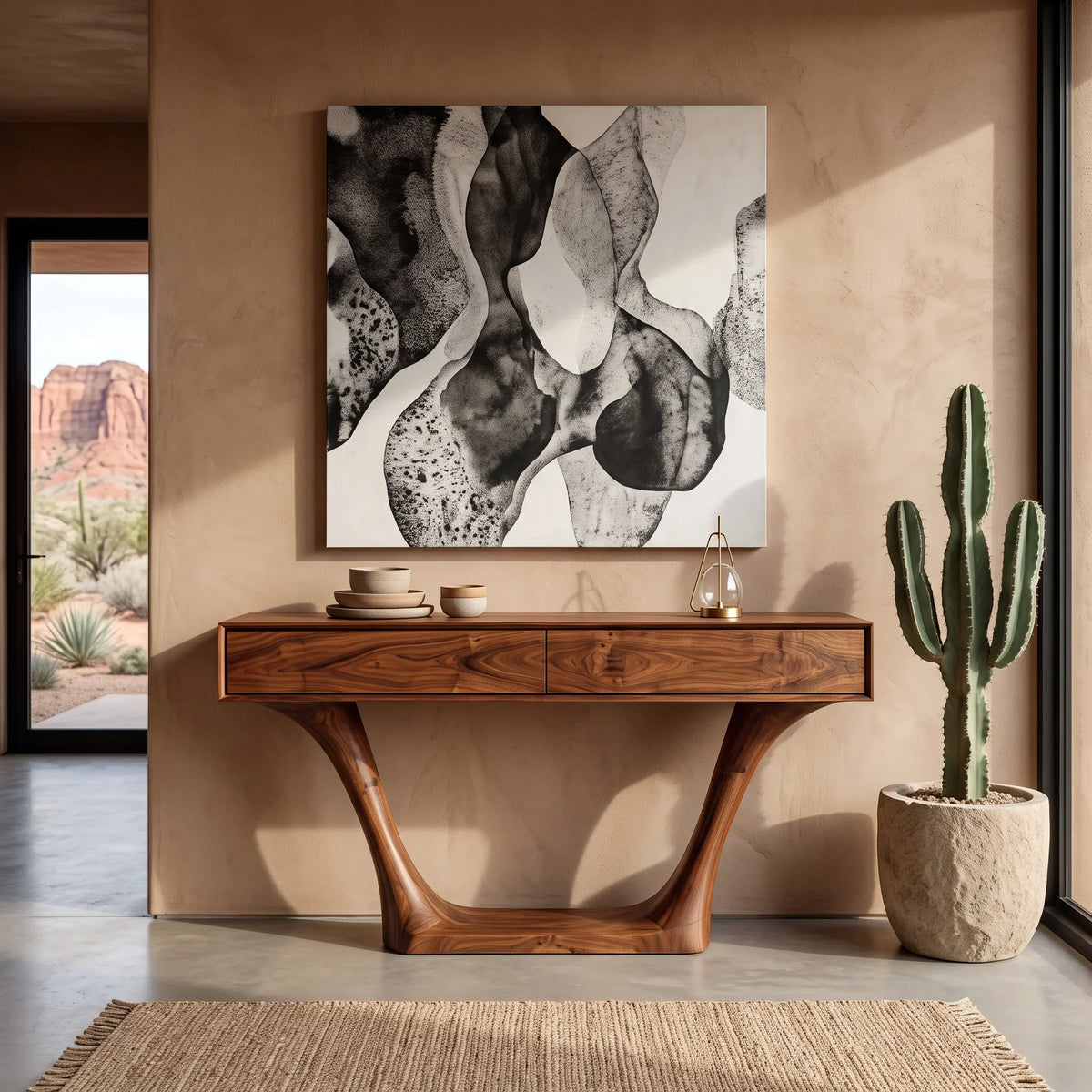 Minimalist Sculptural Drawer Console Table For Entryway