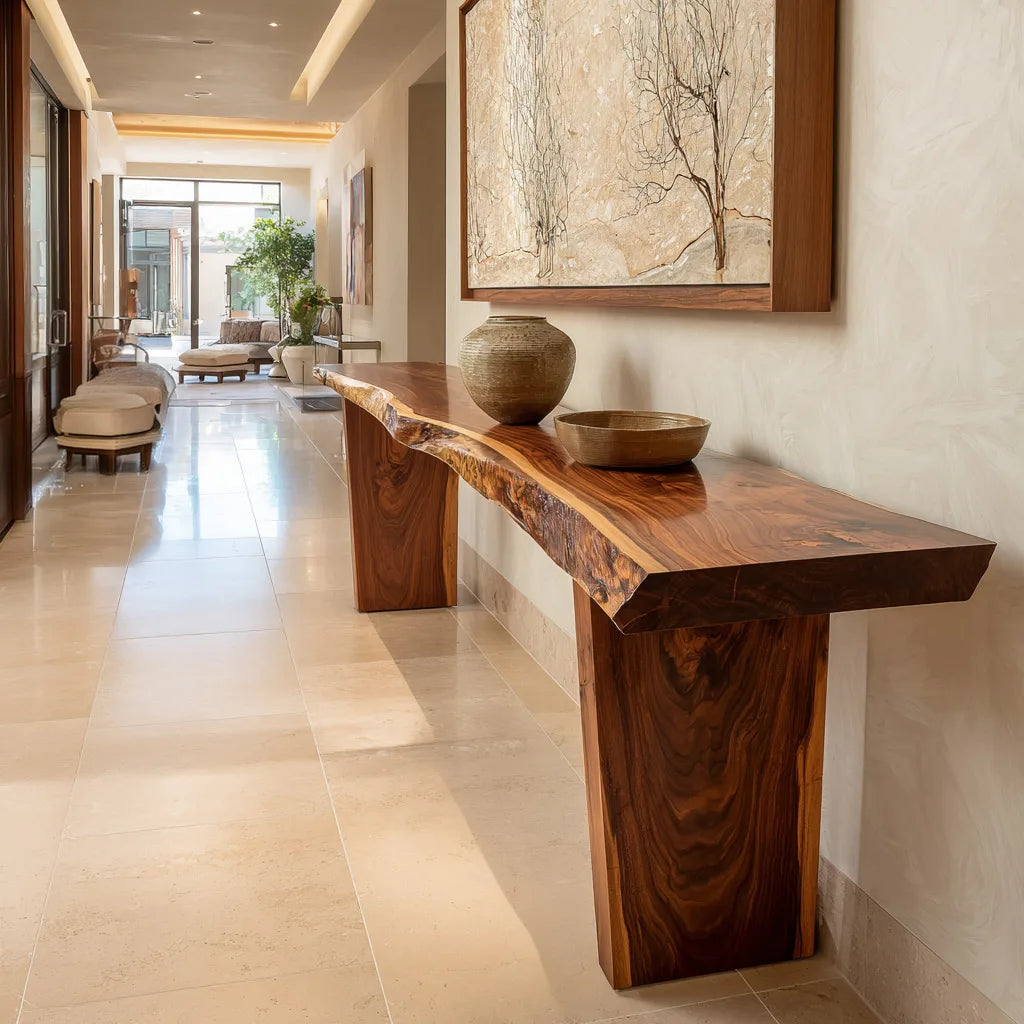 Live Edge Console Table With Slab Top For Entryway