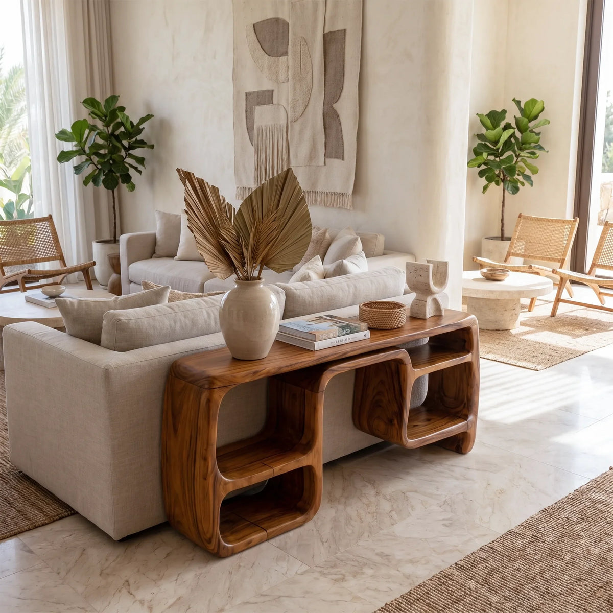 Mid Century Low Console Table For Living Room