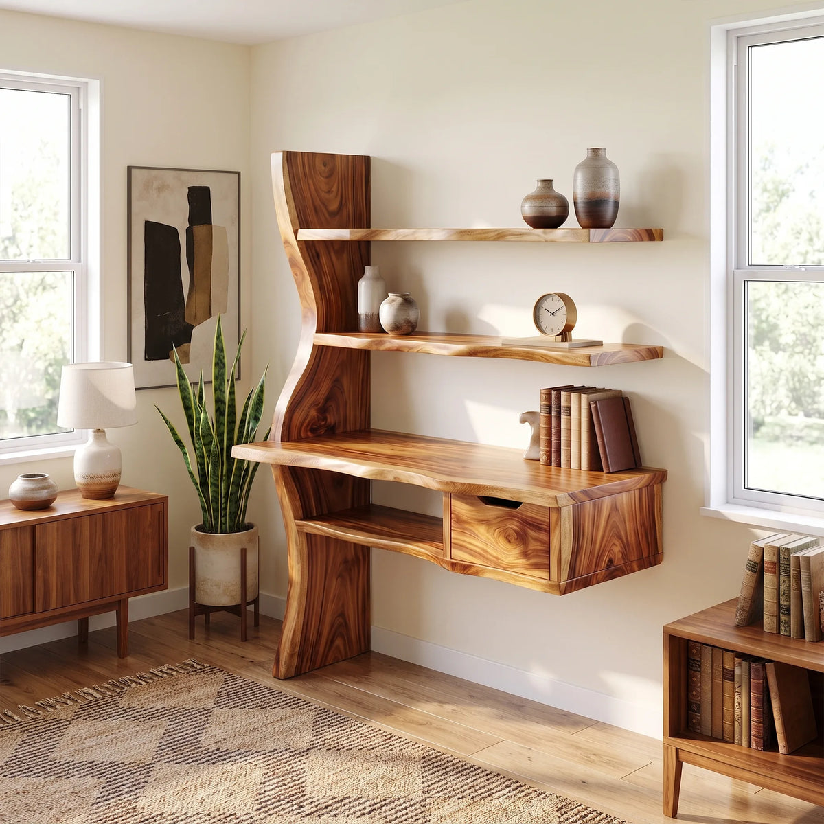 Airy Computer Desk Home Office Desk Writing Desk With Floating Shelves For Home Office