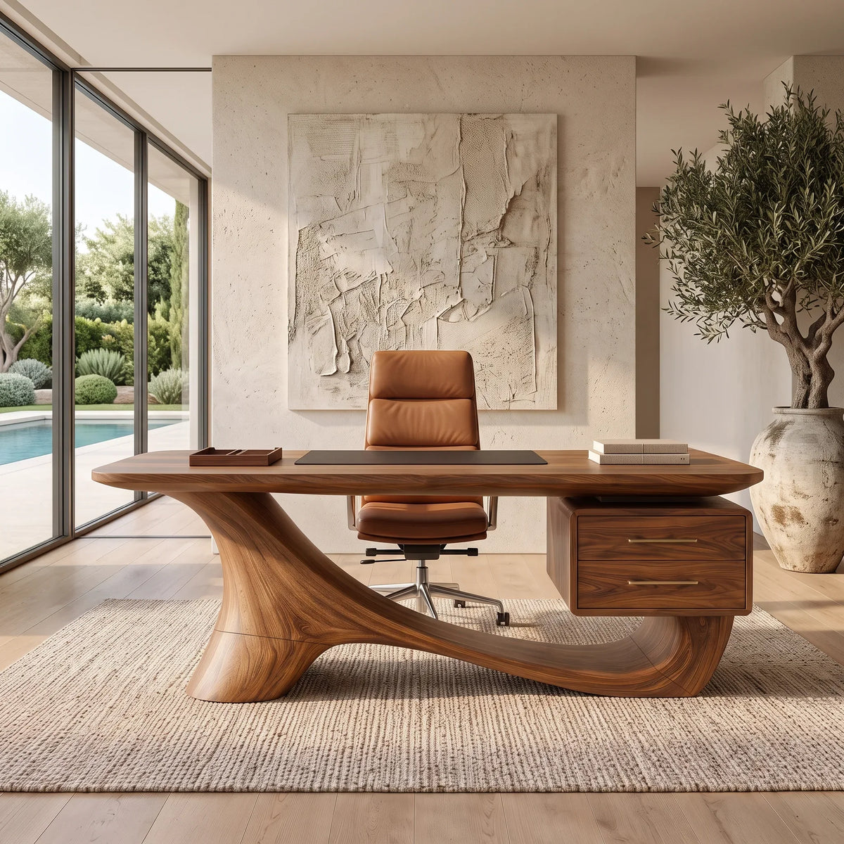 Contemporary Office Desk Sculptural Base Luxury Executive Office