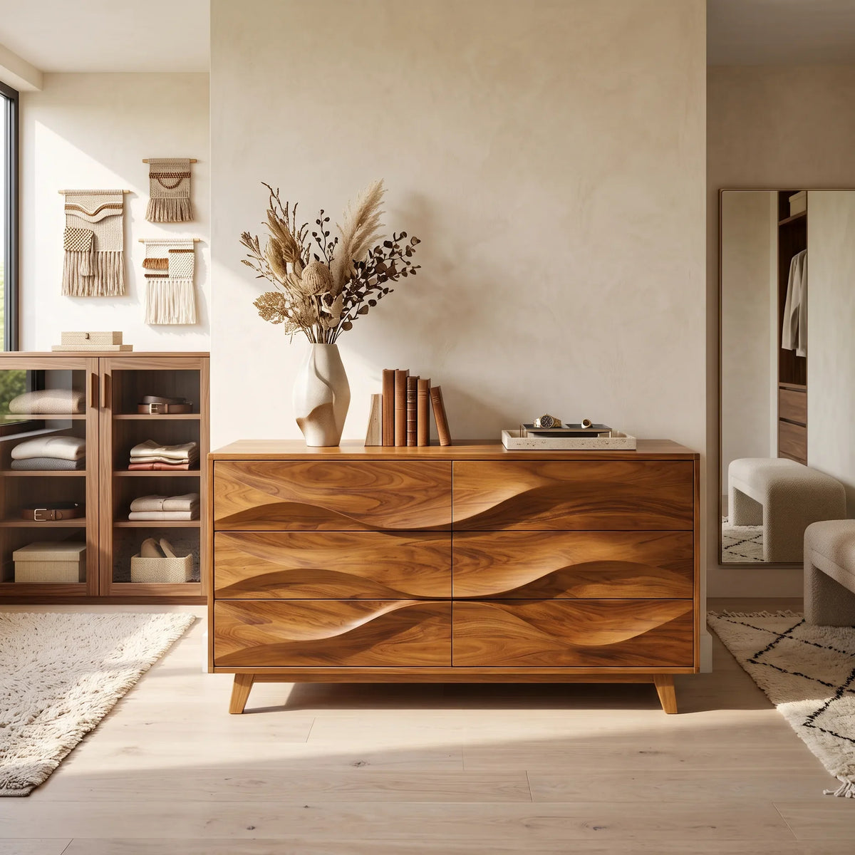 Minimalist Wave Closet Dresser For Modern Bedroom