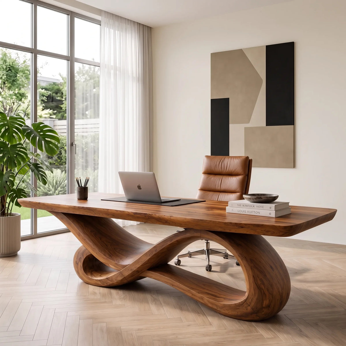 Contemporary Executive Desk Organic Curved Base For Modern Workspace