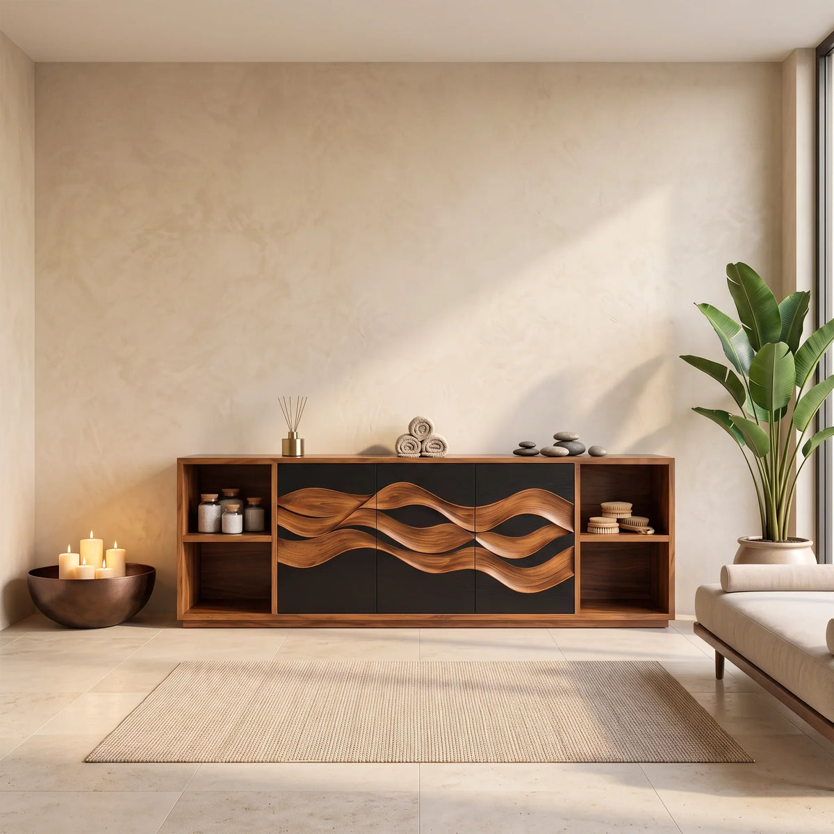 Contemporary Fluted Sideboard Bright Entryway Foyer