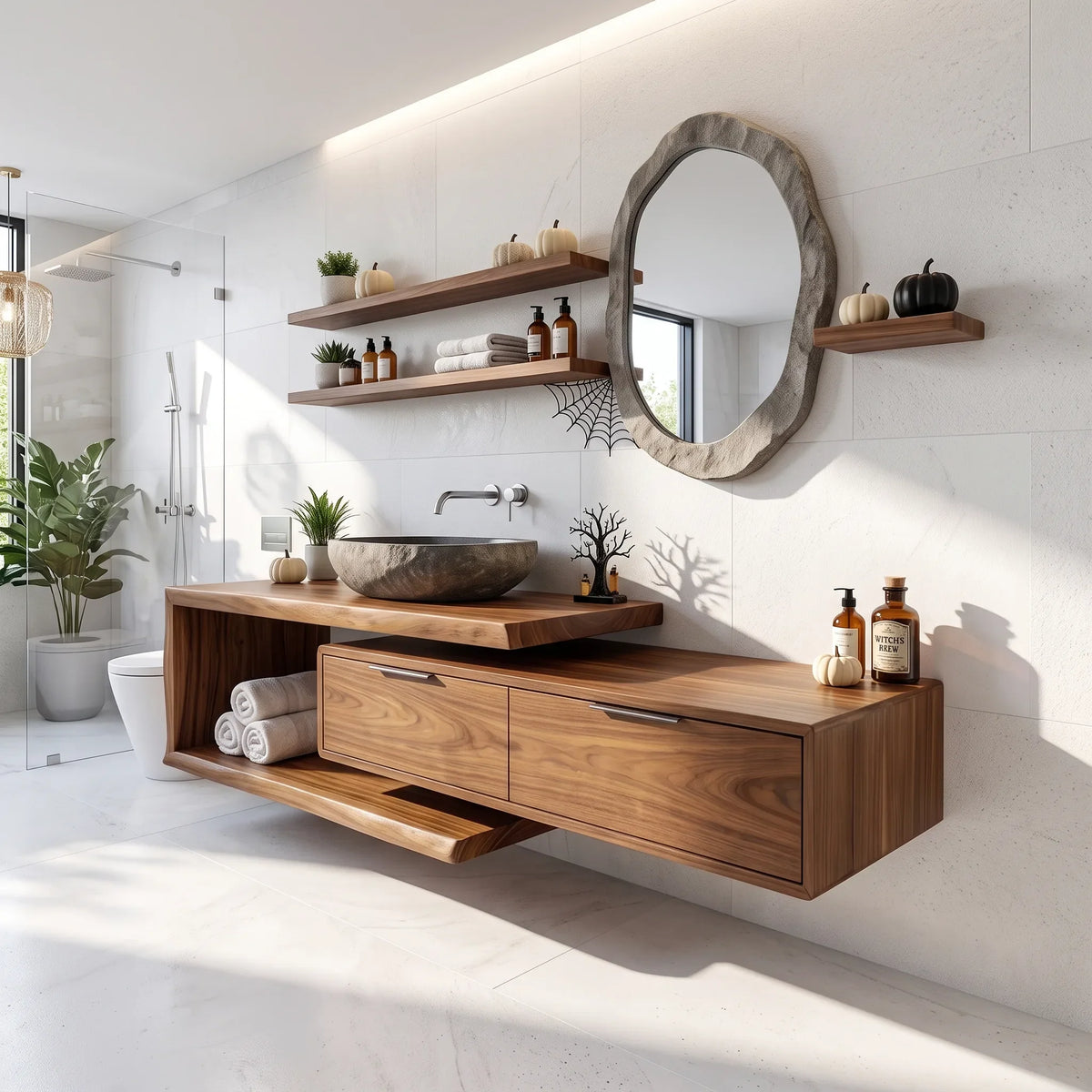 Handcrafted Mid Century Floating Vanity Primary Ensuite