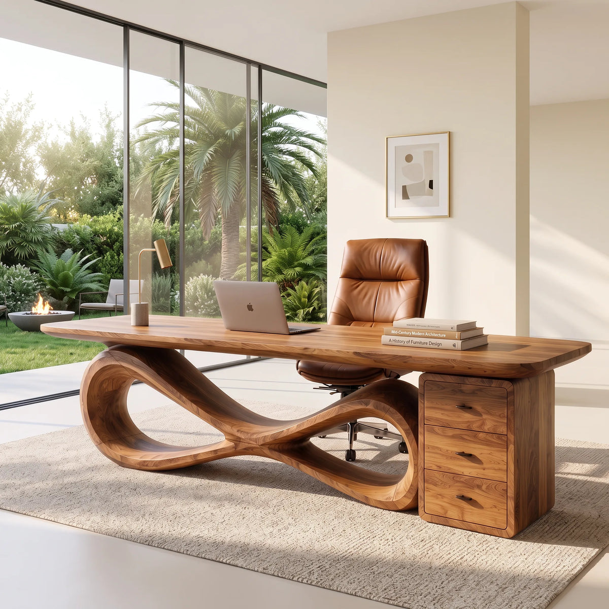 Organic Modern Office Desk With Drawers For Executive Office