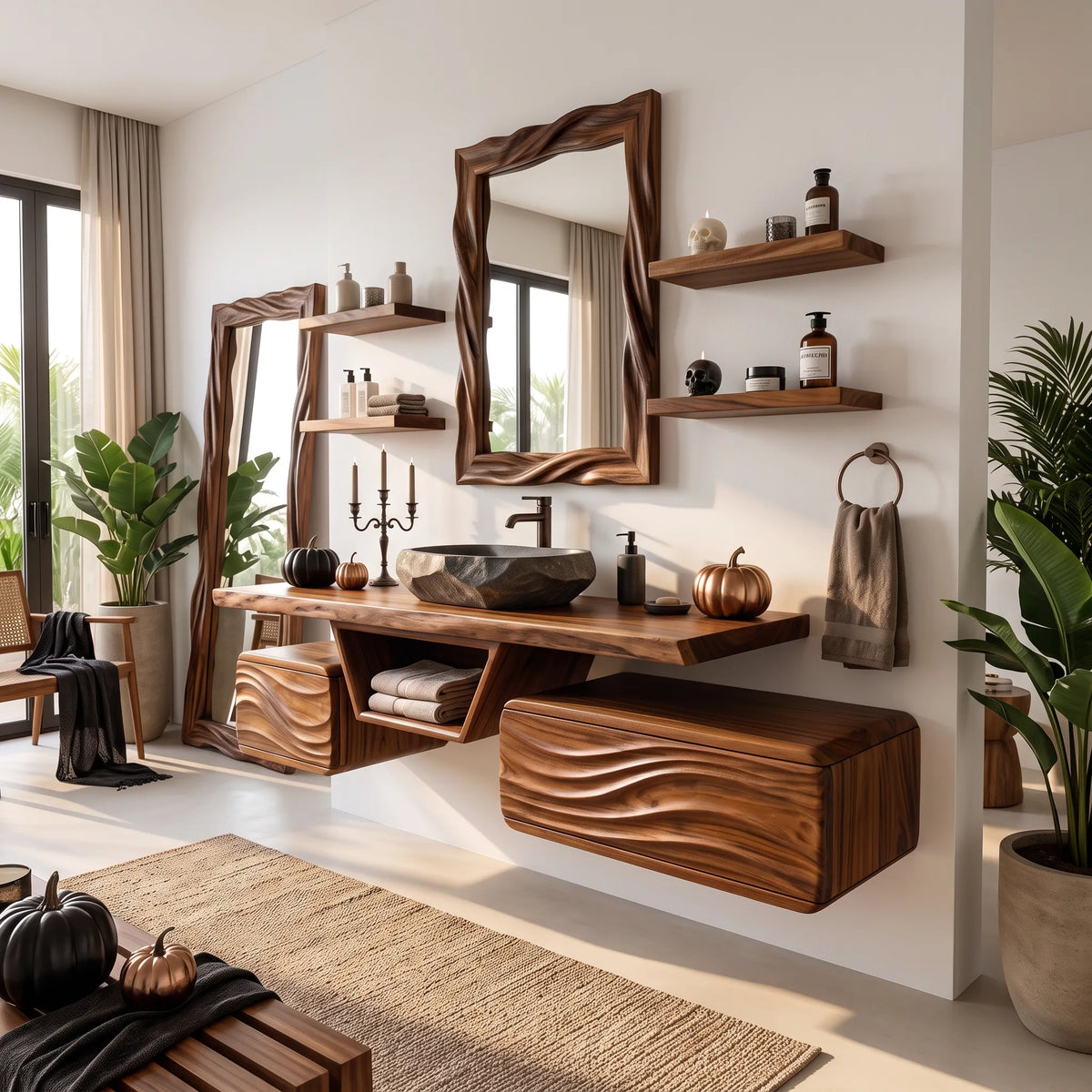 Mid Century Pumpkin Floating Bathroom Vanity Modern Bathroom