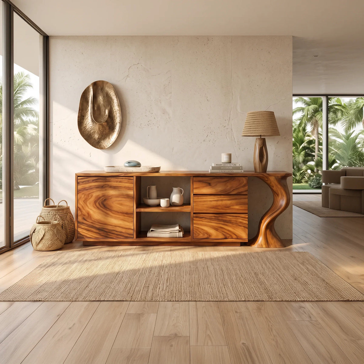 Contemporary Grooved Front Credenza Open Dining Room