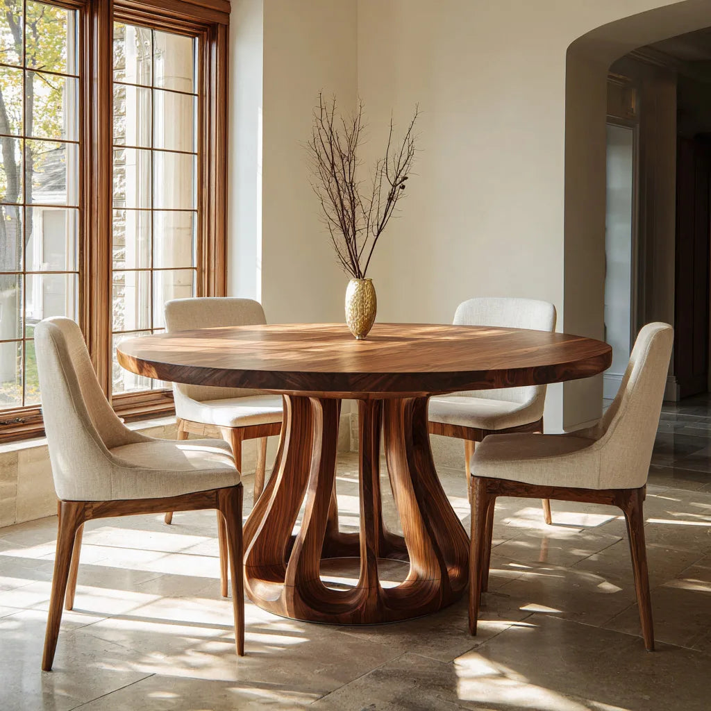 Modern Carved Pedestal Round Dining Table For Dining Room