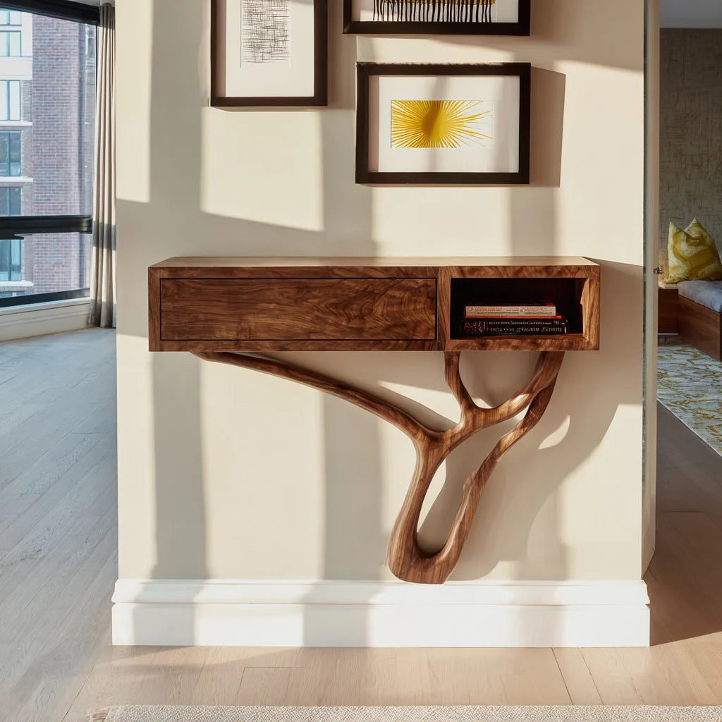 Modern Sculptural Storage Console Table For Entryway