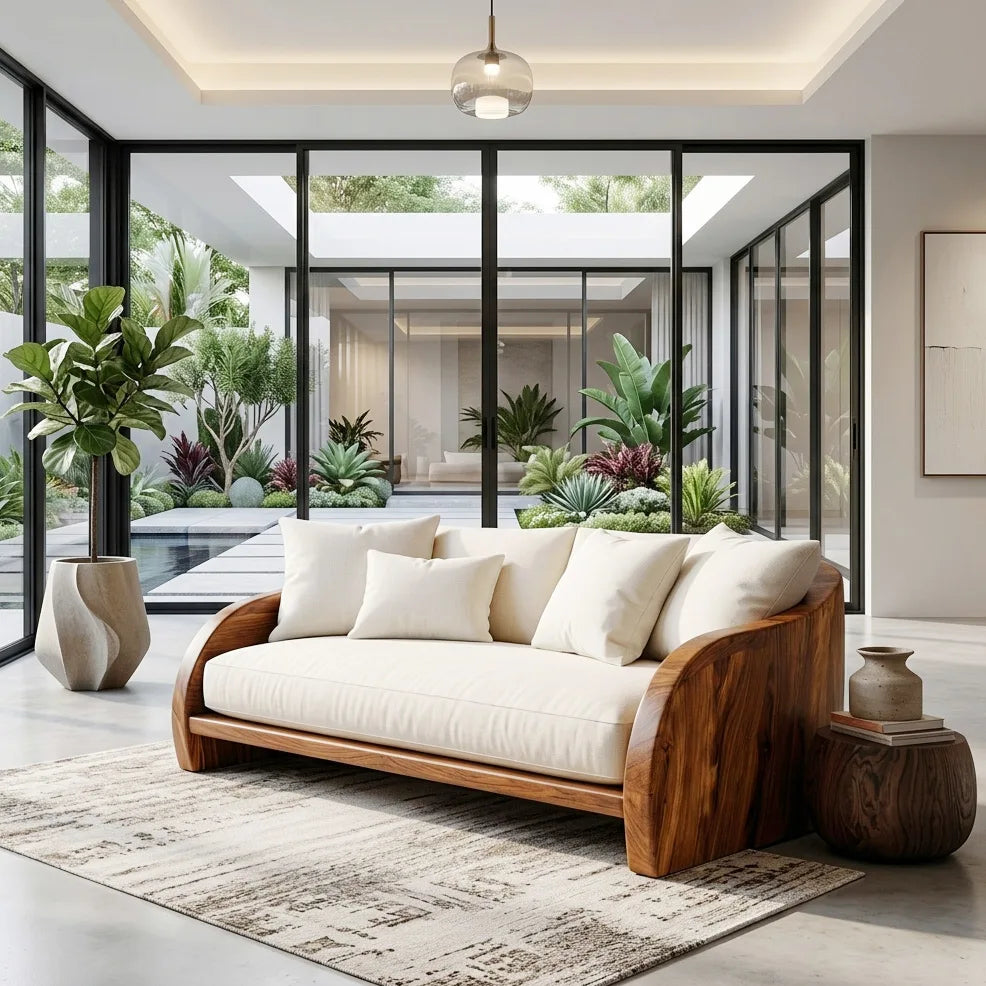 Organic Rounded Curved Wooden Sofa For Living Room