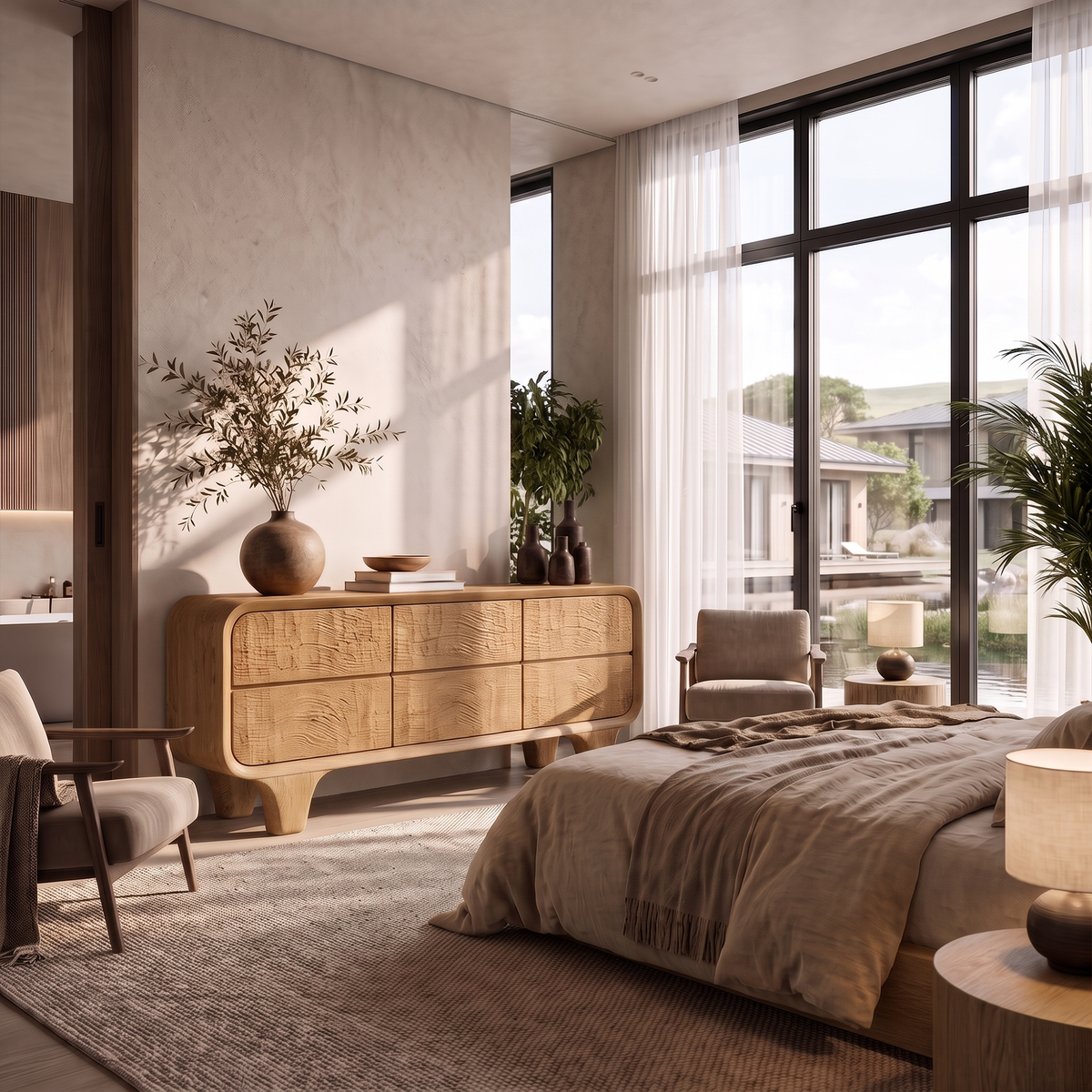 Contemporary Solid Wood Dresser With Smooth Curved Corners For Bedroom