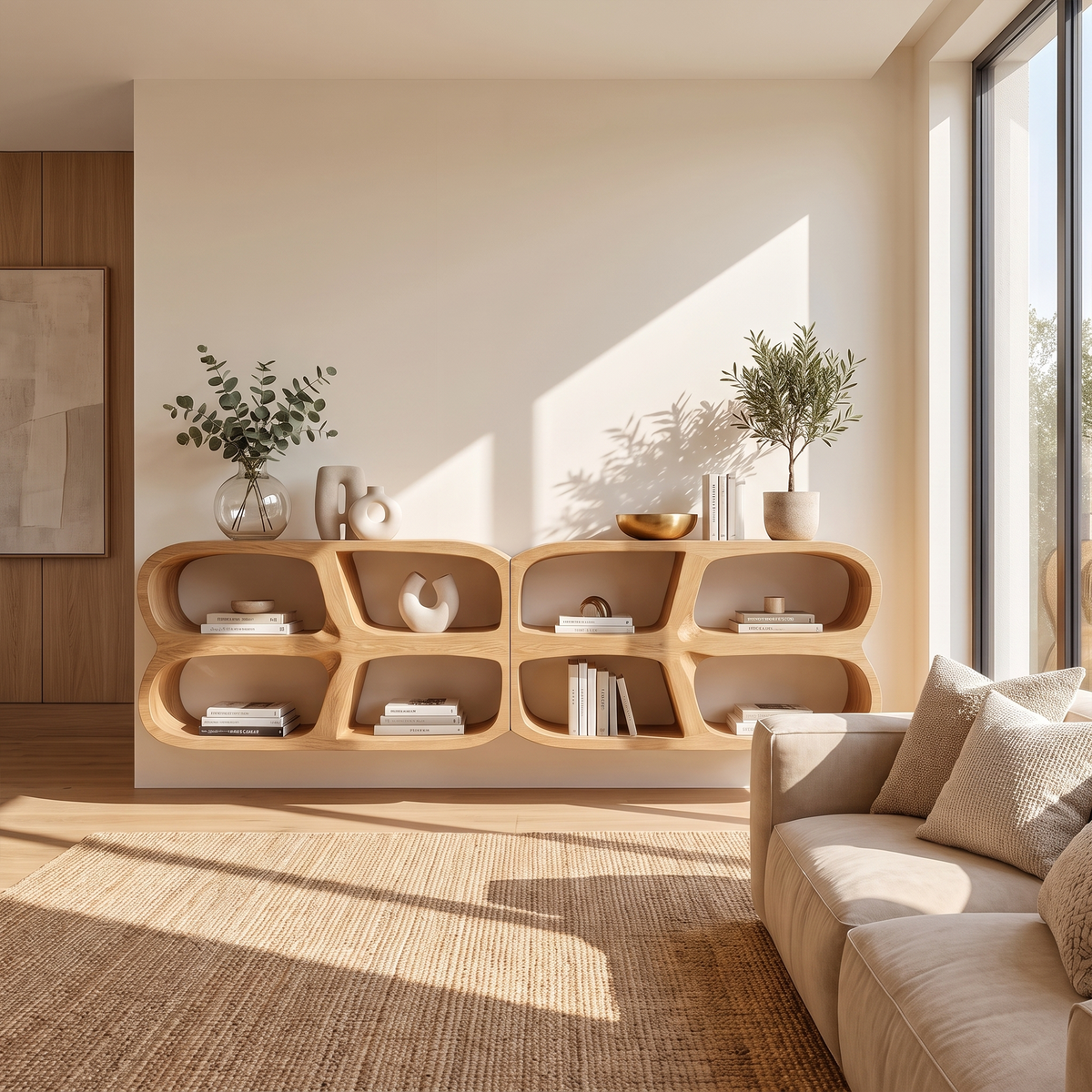 Modern Wall Mounted Bookshelf With Open Display Shelves For Living Room