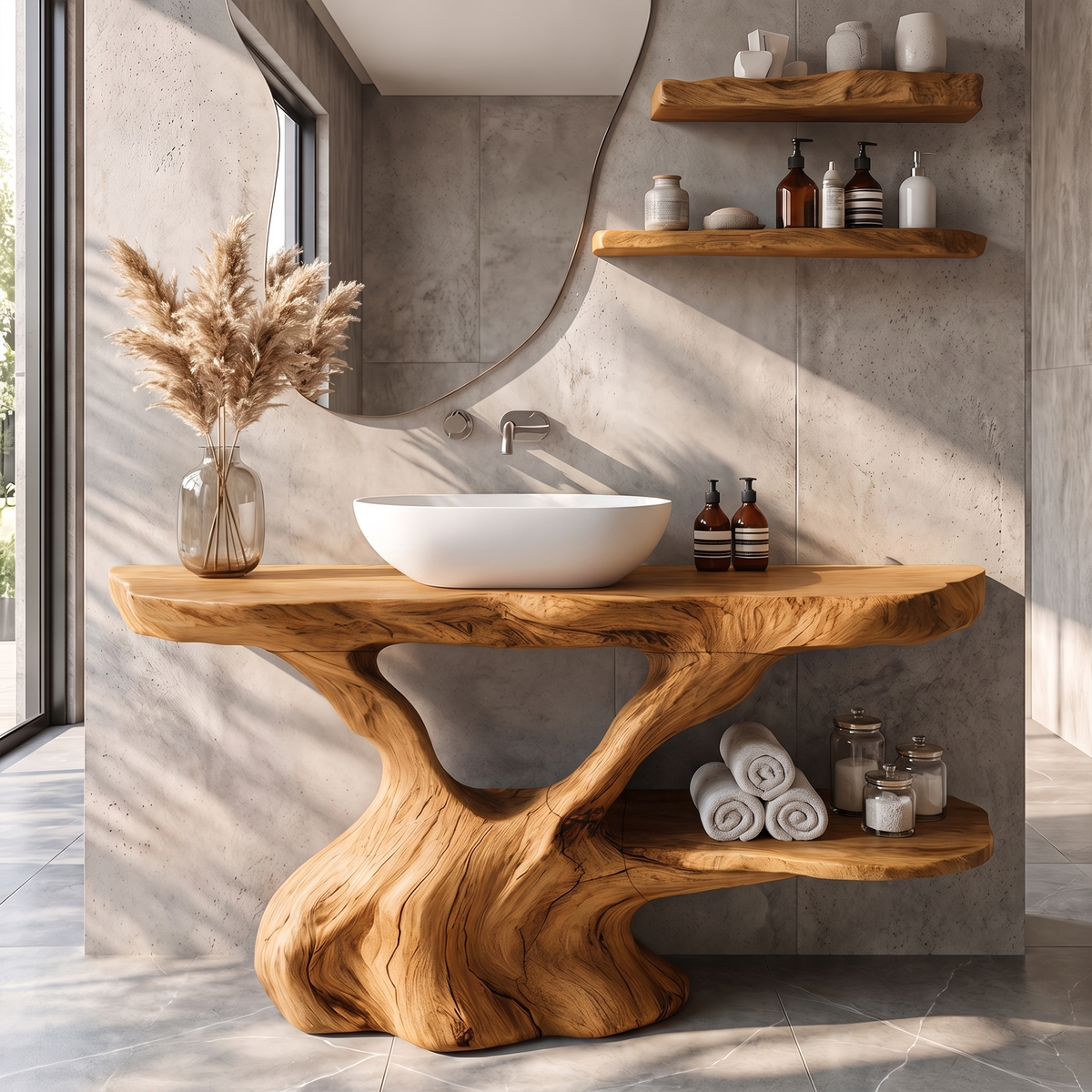 Organic Halloween Bathroom Vanity With Sculptural Tree Root Base For Bathroom