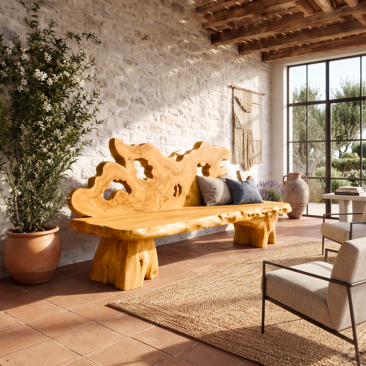 Modern Halloween Outdoor Bench With Sculptural Tree Frame For Garden