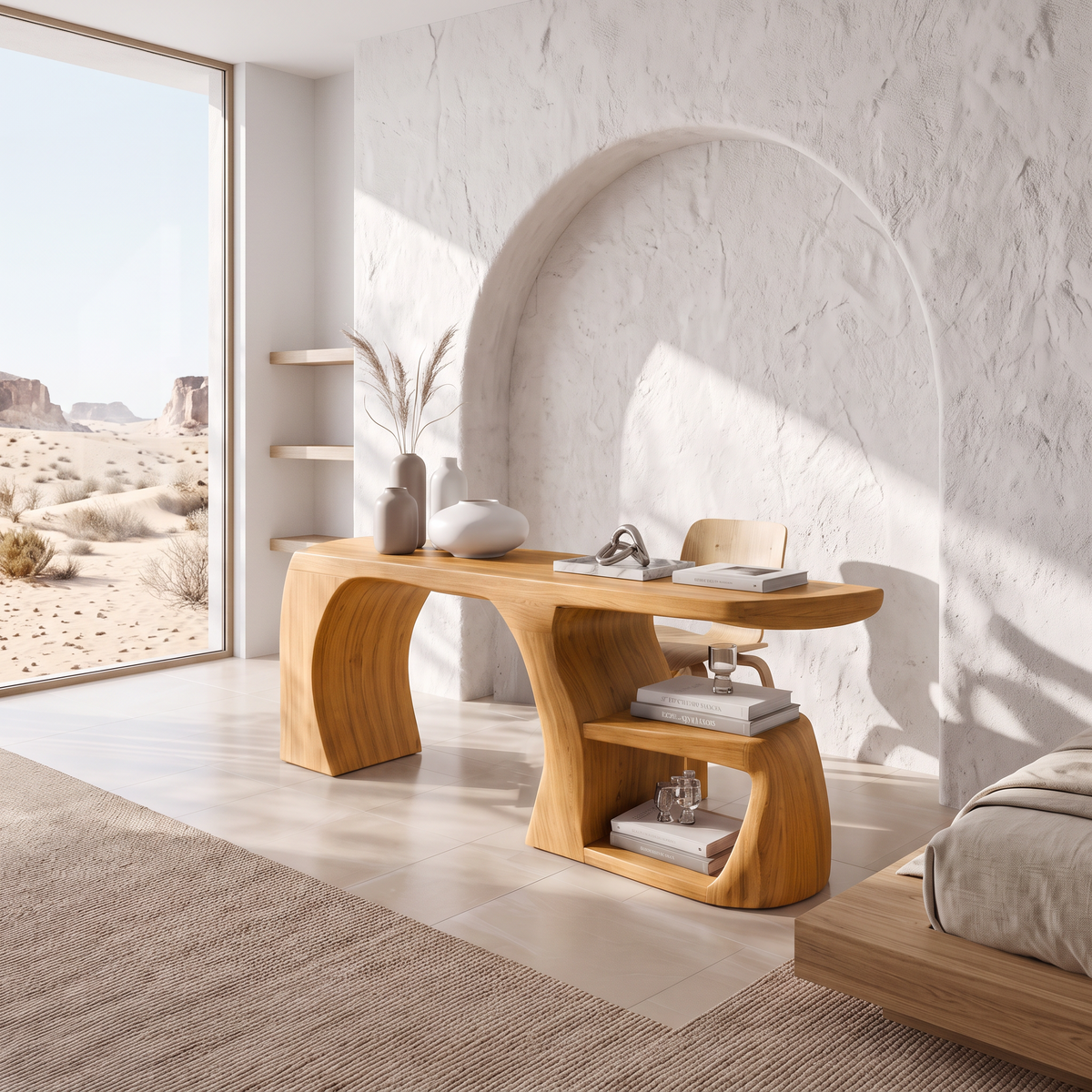Modern Wood Desk With Floating Drawers For Office
