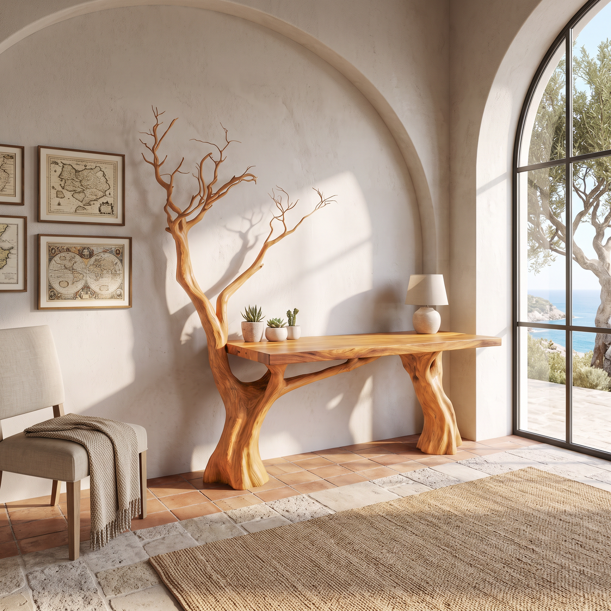 Rustic Computer Desk With Artistic Branch Inspired Base For Home Office