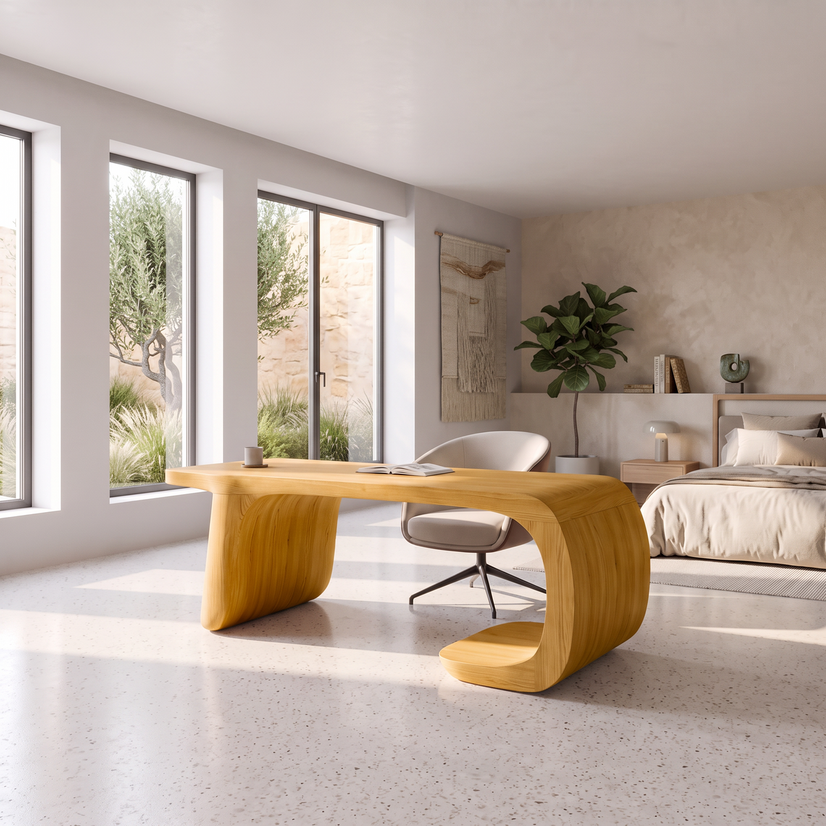 Minimalist Writing Desk With Clean Symmetrical Base For Home Office
