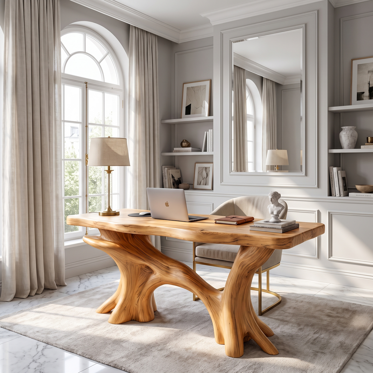 Modern Executive Desk With Sculptural Tree Root Base For Office