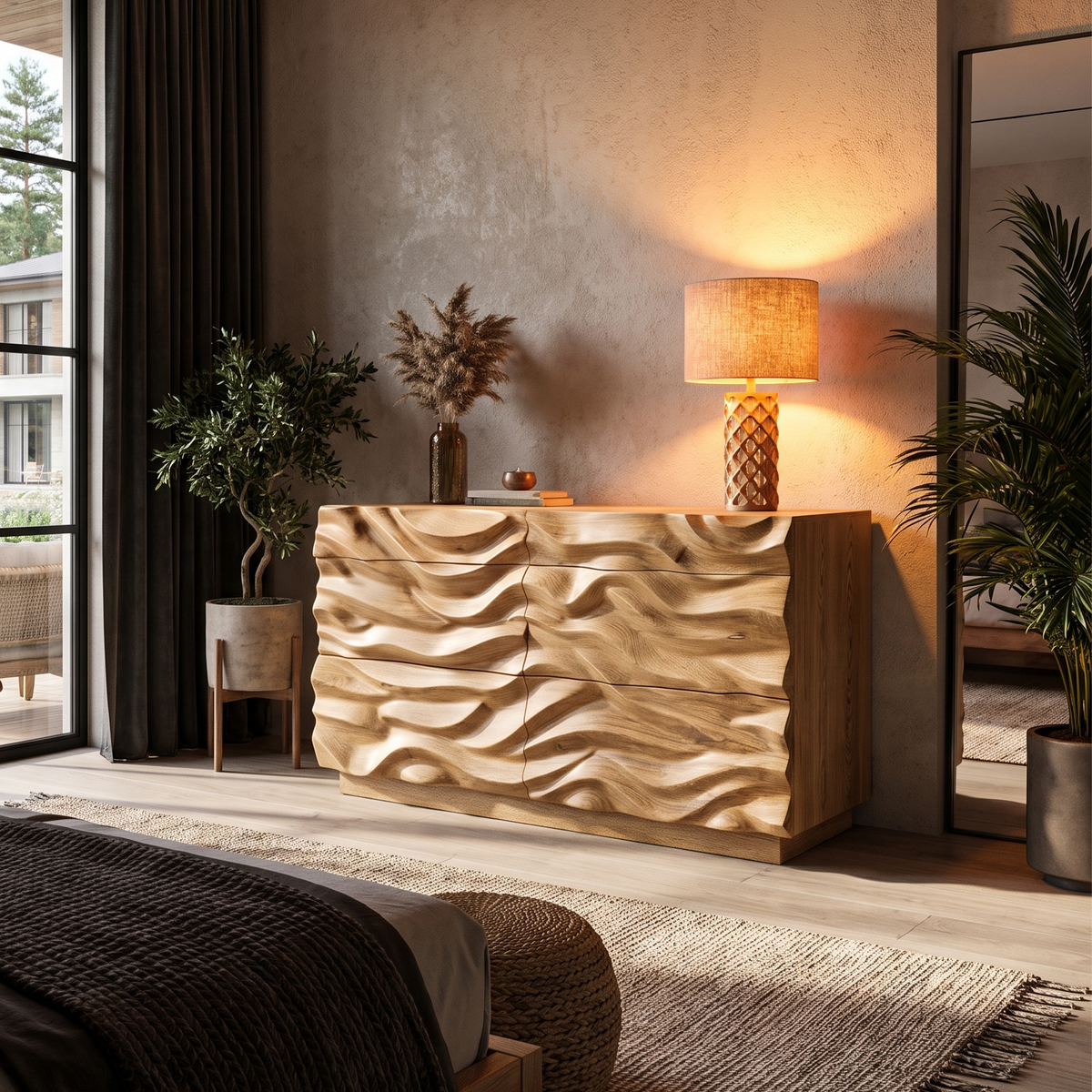 Modern Dresser With Sculpted Wave Front For Bedroom