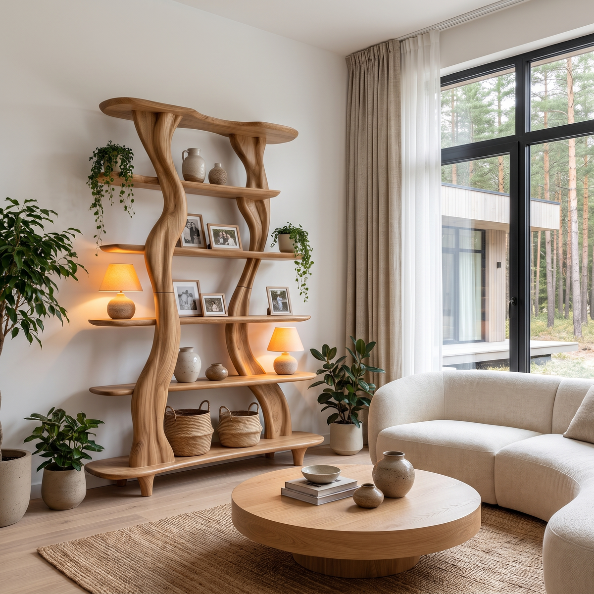 Mid Century Sculptural Bookshelf With Branch Inspired Frame For Living Room