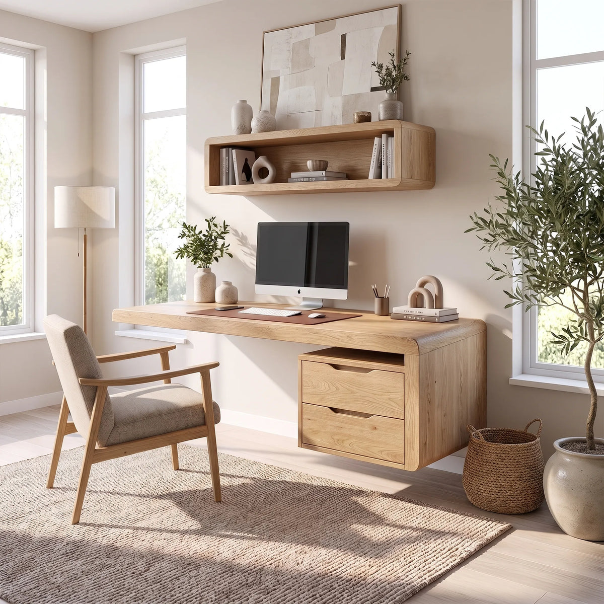 Serene Computer Desk Home Office Desk Office Desk With Drawers Floating Design For Home Office