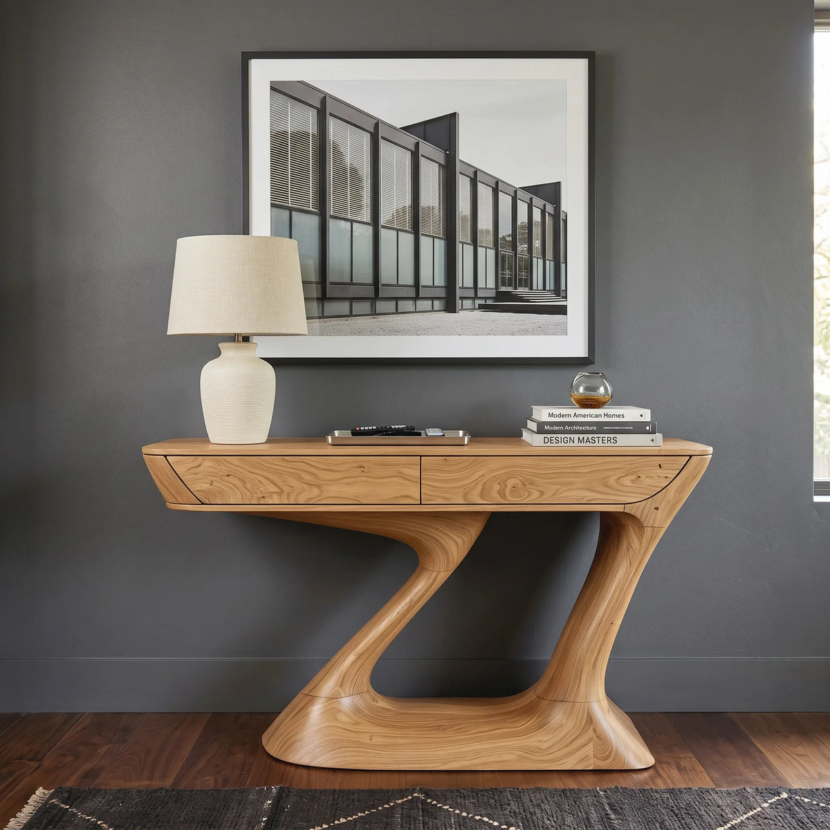 Contemporary Sculptural Drawer Console Table For Entryway