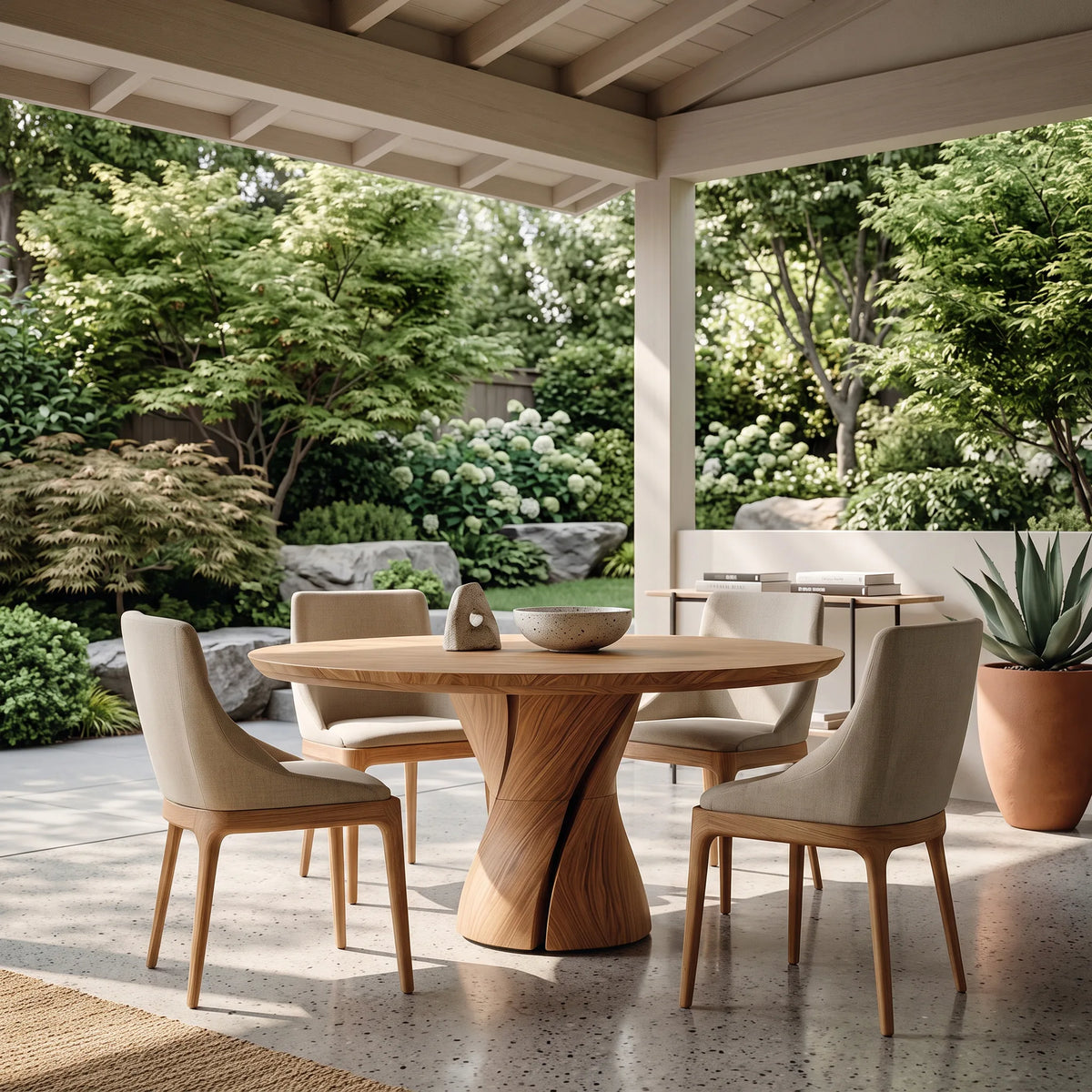 Contemporary Twisted Pedestal Round Dining Table For Dining Room